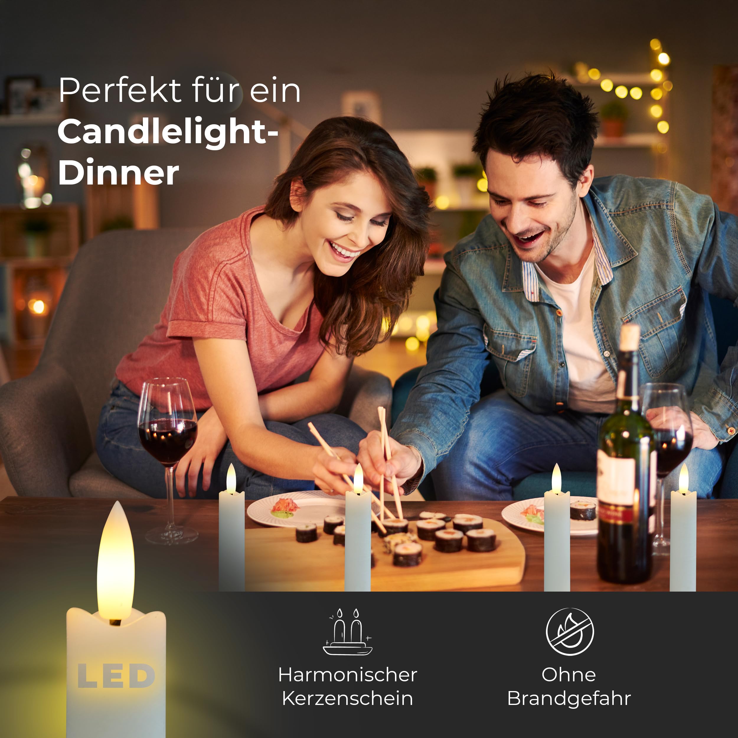 Novaliv LED Stabkerze 2er Indoor mit Timer Funktion - 6 Stunden - Weiß - 12,5cm Höhe für 2,2cm Durchmesser / 2 AAA Batterien notwendig - Stabkerze LED bewegliche Flamme