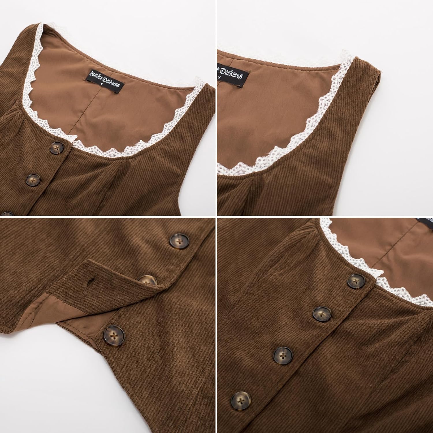 Scarlet Darkness Women Renaissance Corset Vintage Button Down Corduroy Pirate Waistcoat Vest - Image 6