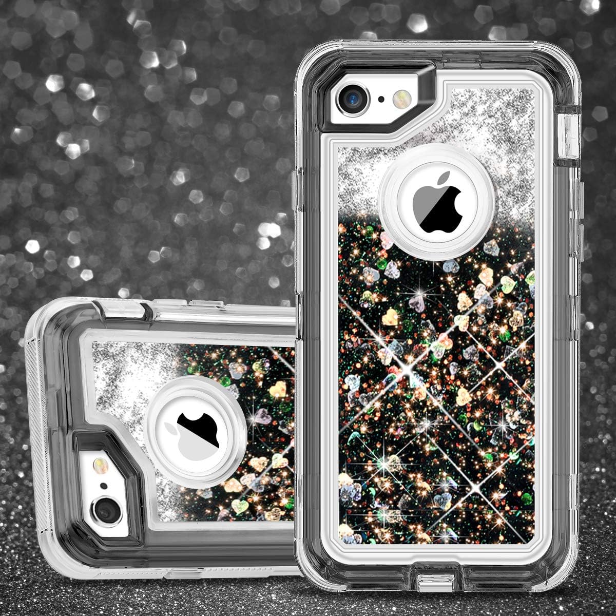 JAKPAK iPhone 6 Case, iPhone 6S Case Shockproof Glitter Flowing Liquid Bling Sparkle Cover for Girl Woman Heavy Duty Full Body Protective Shell for iPhone 6S iPhone 6 4.7 inches Black