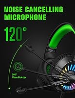 Vista 3 de ZIUMIER Z20 Auriculares para juegos para PS4, PS5, Xbox One, PC, auriculares con cable sobre la oreja con micrófono de aislamiento de ruido, luz LED