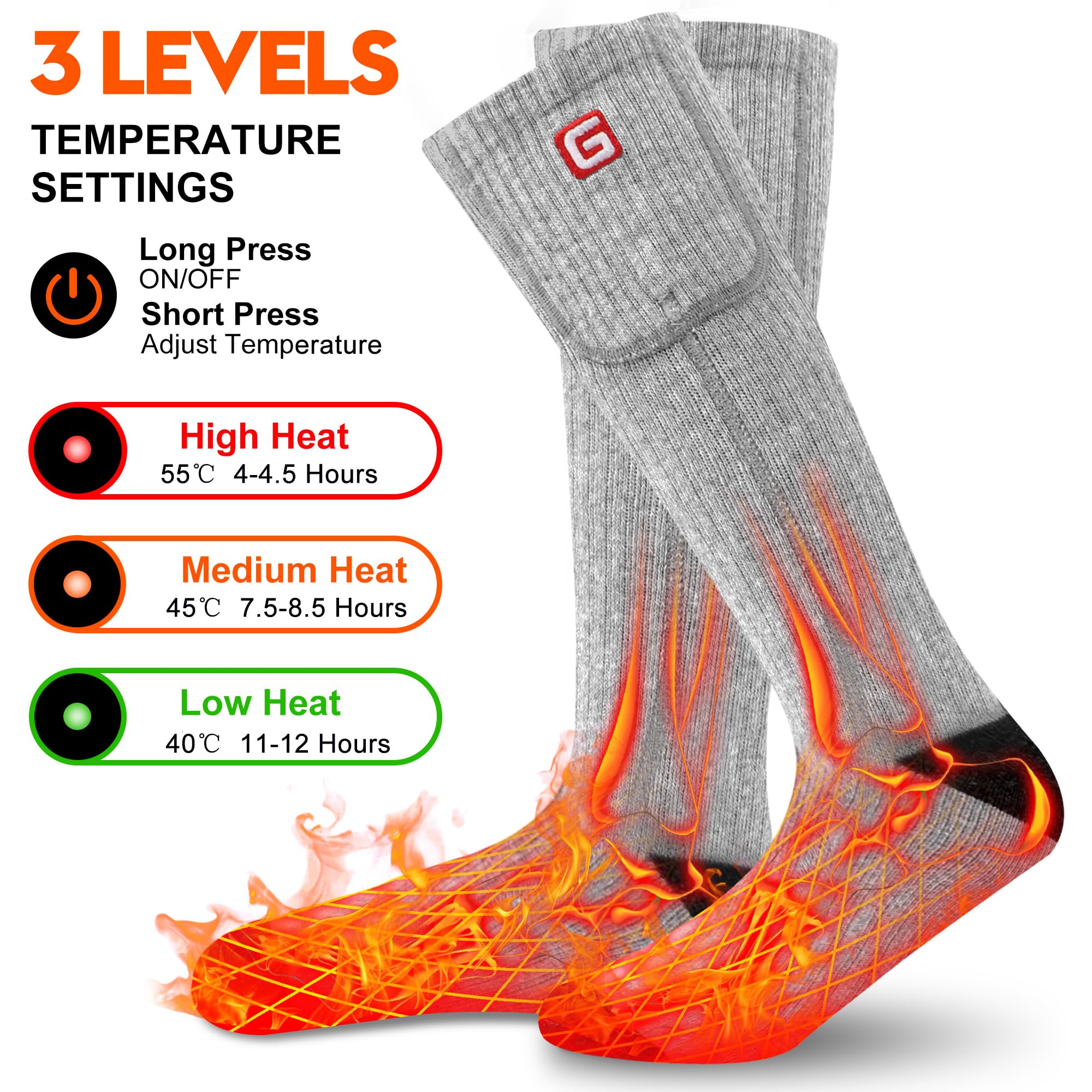Svpro Calcetines térmicos eléctricos de esquí calentables, batería recargable, calcetines térmicos para mujer y hombre, para senderismo, camping, esquí, caza