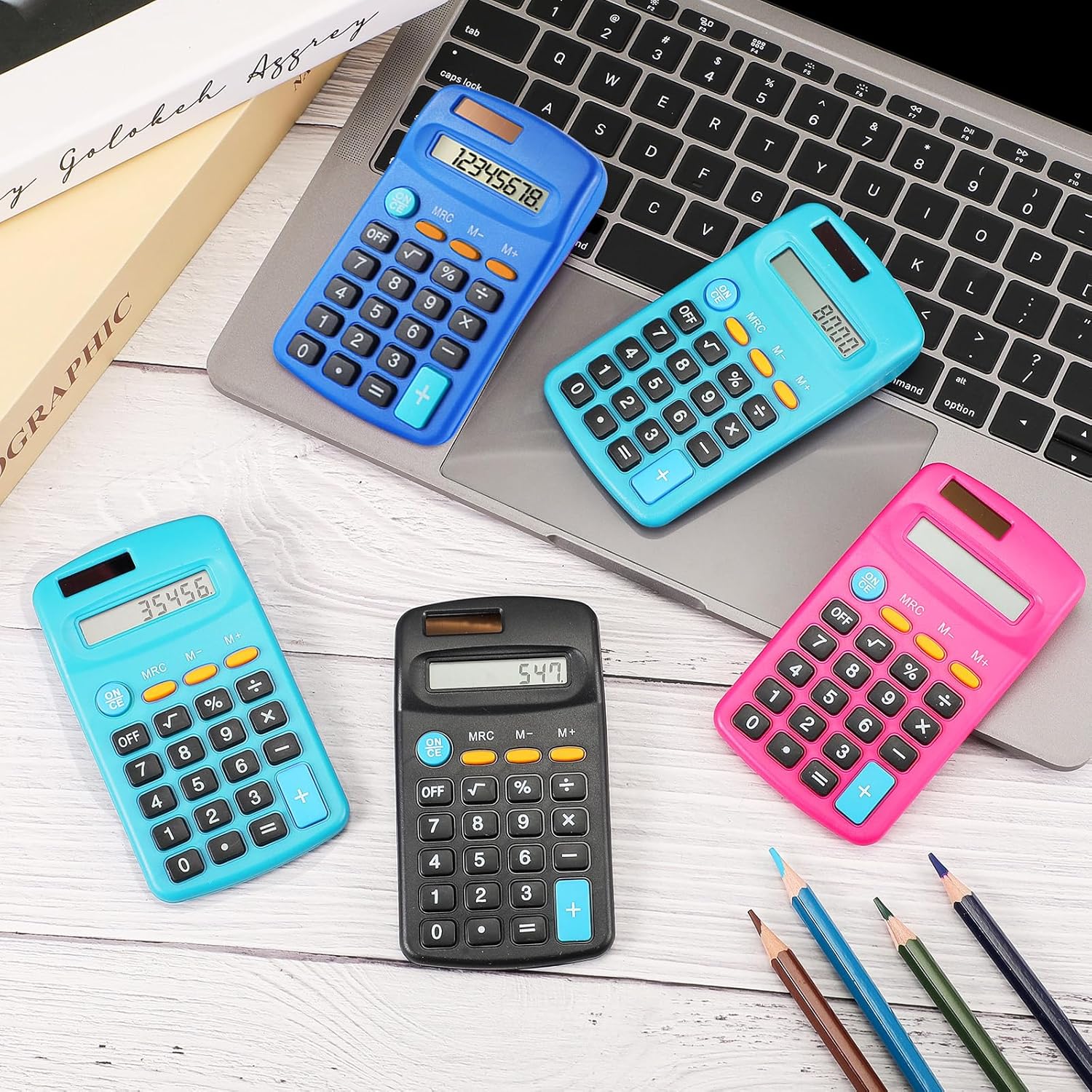 24 Pcs Pocket Size Basic Calculators Dual Powered Handheld 8 Digit Display Desktop Calculators for Desktop Home Office(Fresh Color)
