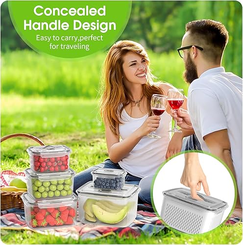 Miniatura 8 de Contenedores de almacenamiento de frutas para refrigerador, recipientes de almacenamiento de alimentos de 5 tamaños para organizadores de