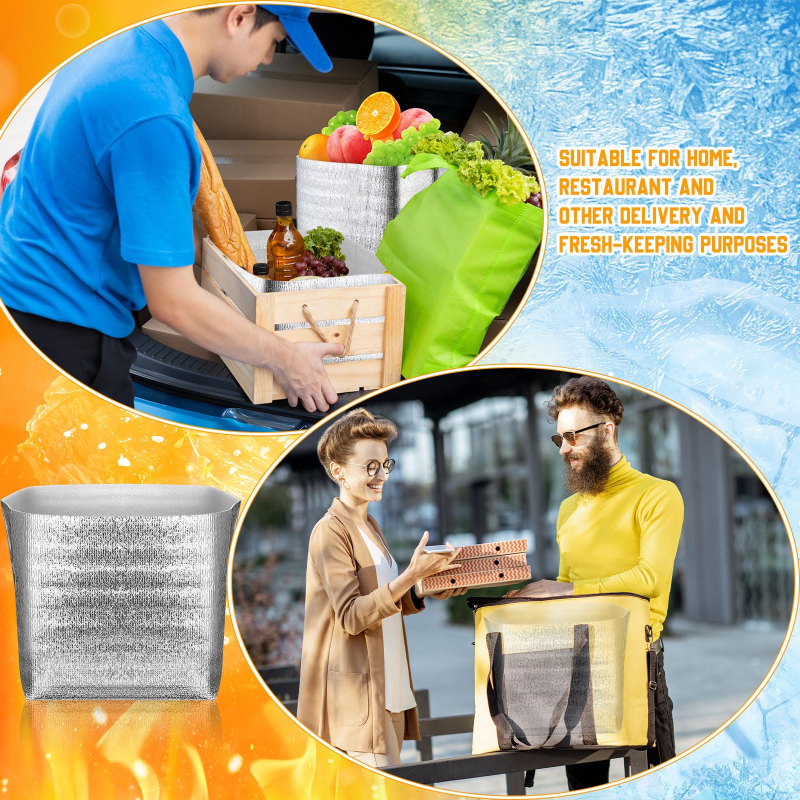 Yungyan 100 Pcs Foil Insulated Box Liners10 x 10 x 10 Inch Silver Insulated Shipping Boxes Leakproof Thermal Bag for Frozen Food, Odorless Cold Shipping Containers for Frozen Fish, Meat, Cosmetics