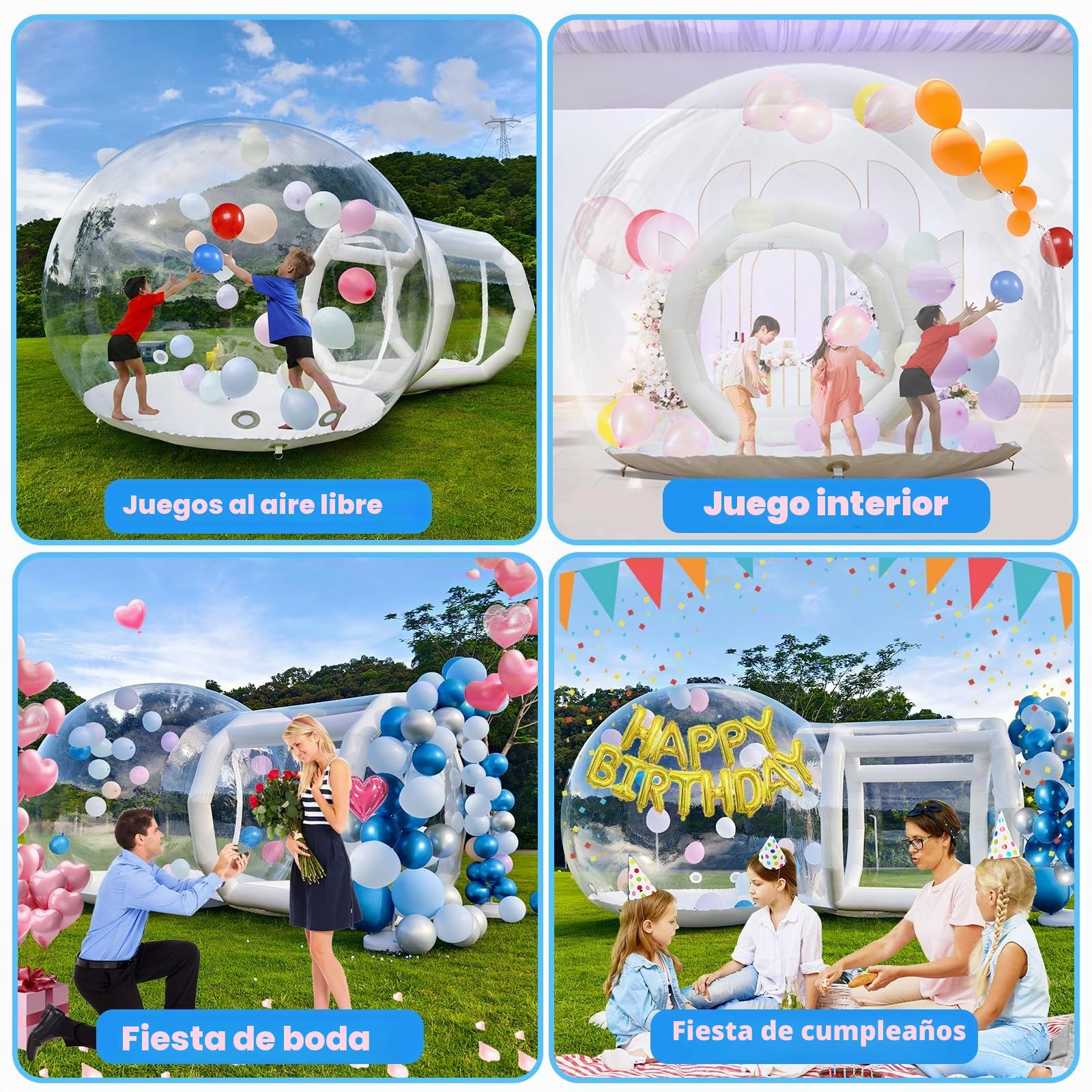 Tienda de campaña inflable transparente con túnel, incluye soplador de aire de 550 W y bomba de aire de 600 W, perfecta para fiestas y juegos, Navidad (blanco, 3 m)