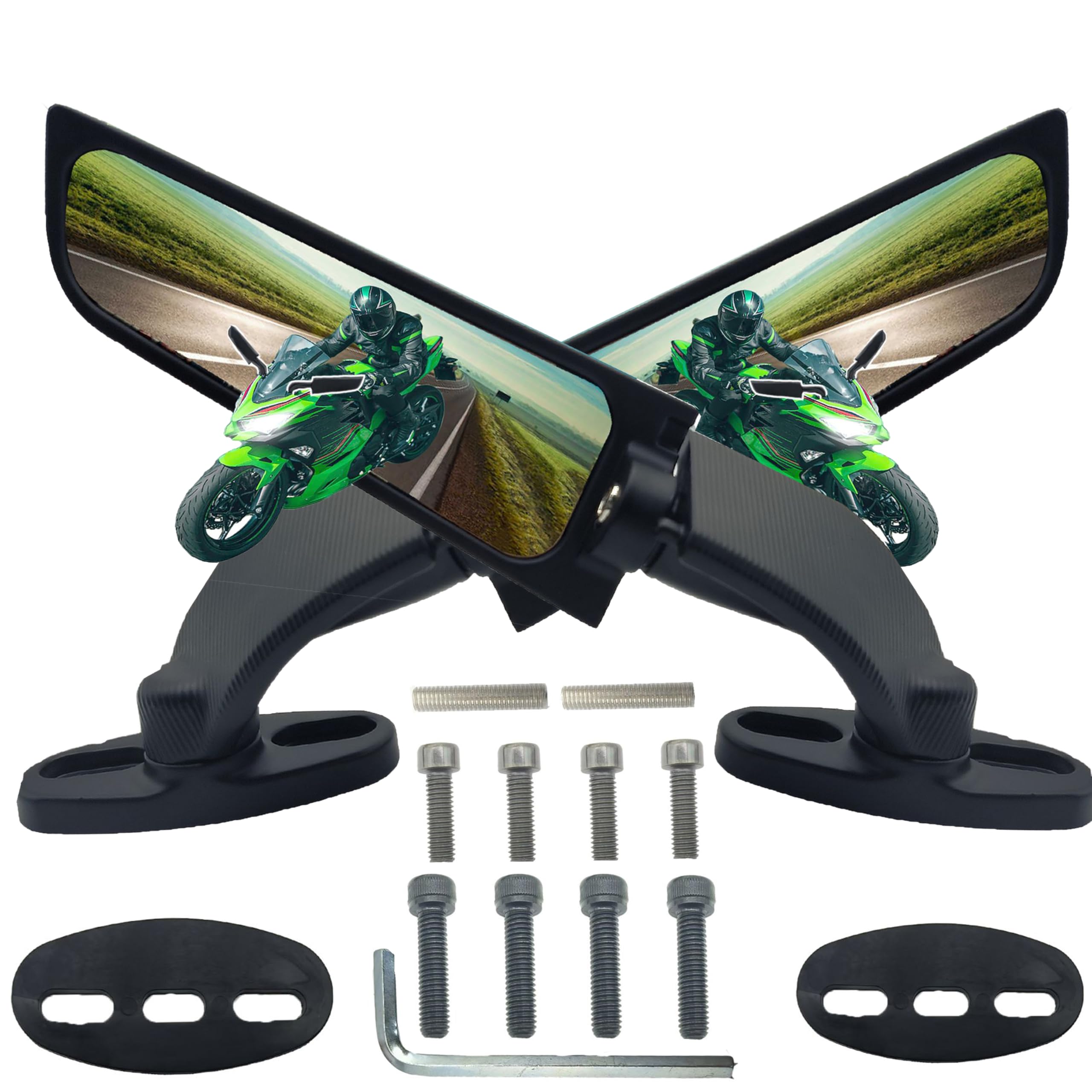 VRWEARE Large Size Motorcycle Mirrors Wing Rearview Mirrors Compatible with Kawasaki Ninja 300 400 650 ZX6R Honda CBR300R CBR500R CBR600RR CBR1000RR