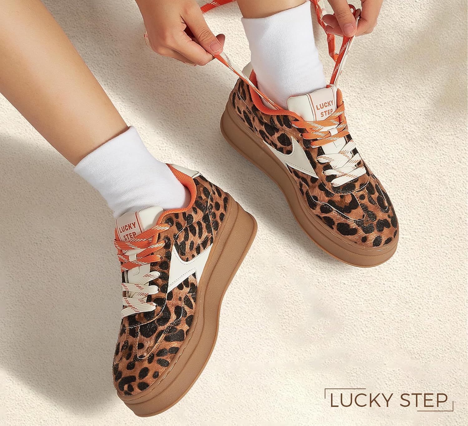 LUCKY STEP Platform Retro Sneakers for Women Fashion Casual Gum Thick Sole Rubber Sole Comfort Skate Tennis Footwear Chunky Trainer Walking Shoes - Image 2