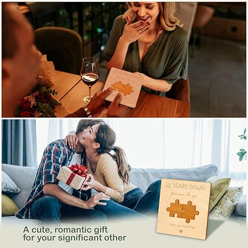 Miniatura 5 de WOODAMORE Tarjeta de regalo única del 25 aniversario para marido y esposa, regalos de madera de 25 años para ella y él, tarjeta de aniversario de
