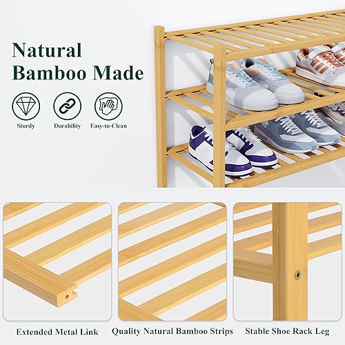 Miniatura 3 de Smiry Zapatero de bambú grueso de 5 niveles, apilable, estante de almacenamiento de zapatos de madera para armario, entrada, entrada de puerta