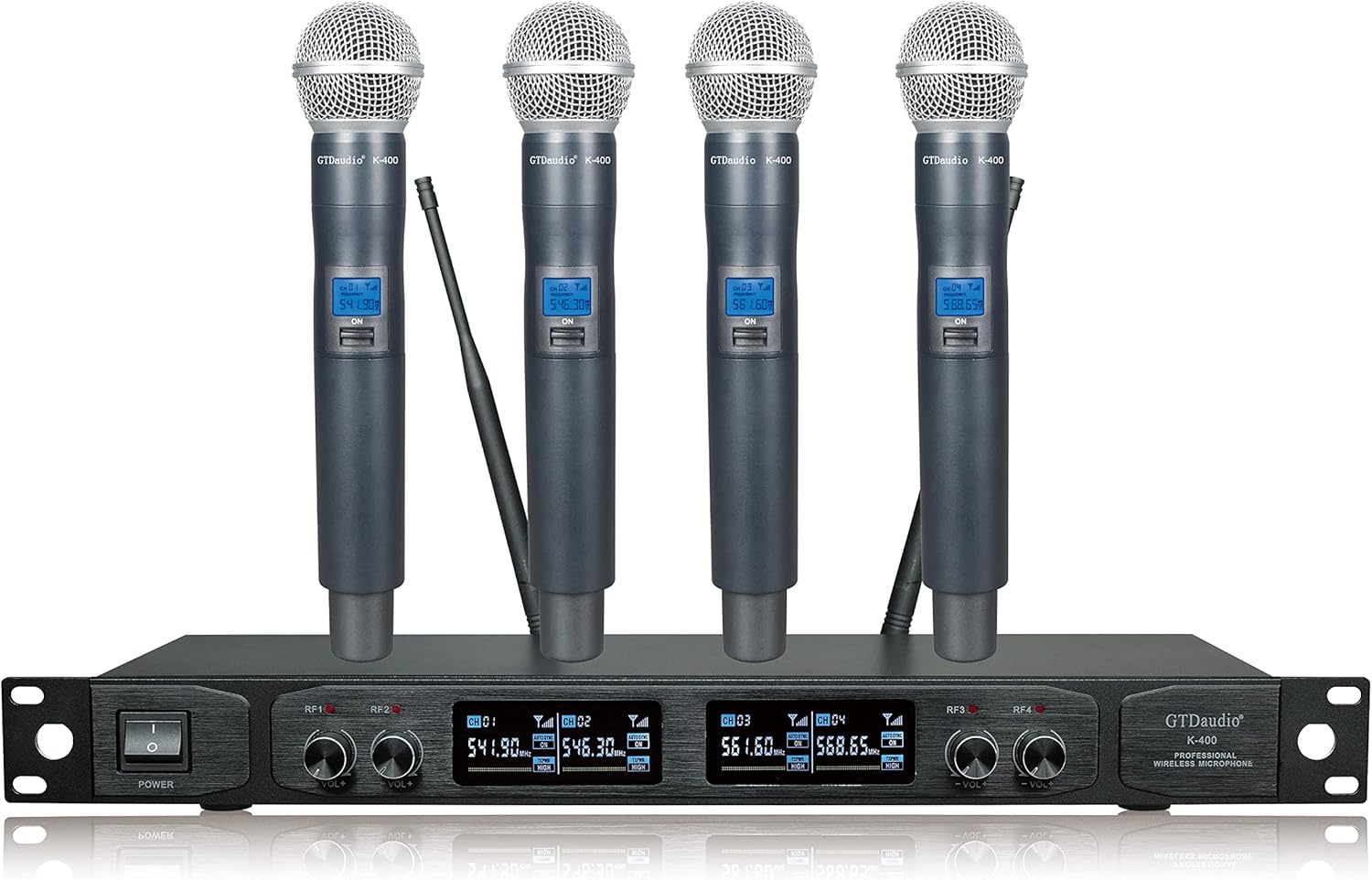GTDaudio UHF Wireless Microphone System with 4 Metal Hand held mics