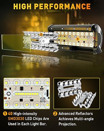 NAOEVO 7inch Yellow LED Light Bar and NAOEVO 16FT Wiring Harness 16AWG 2 Leads Combo
