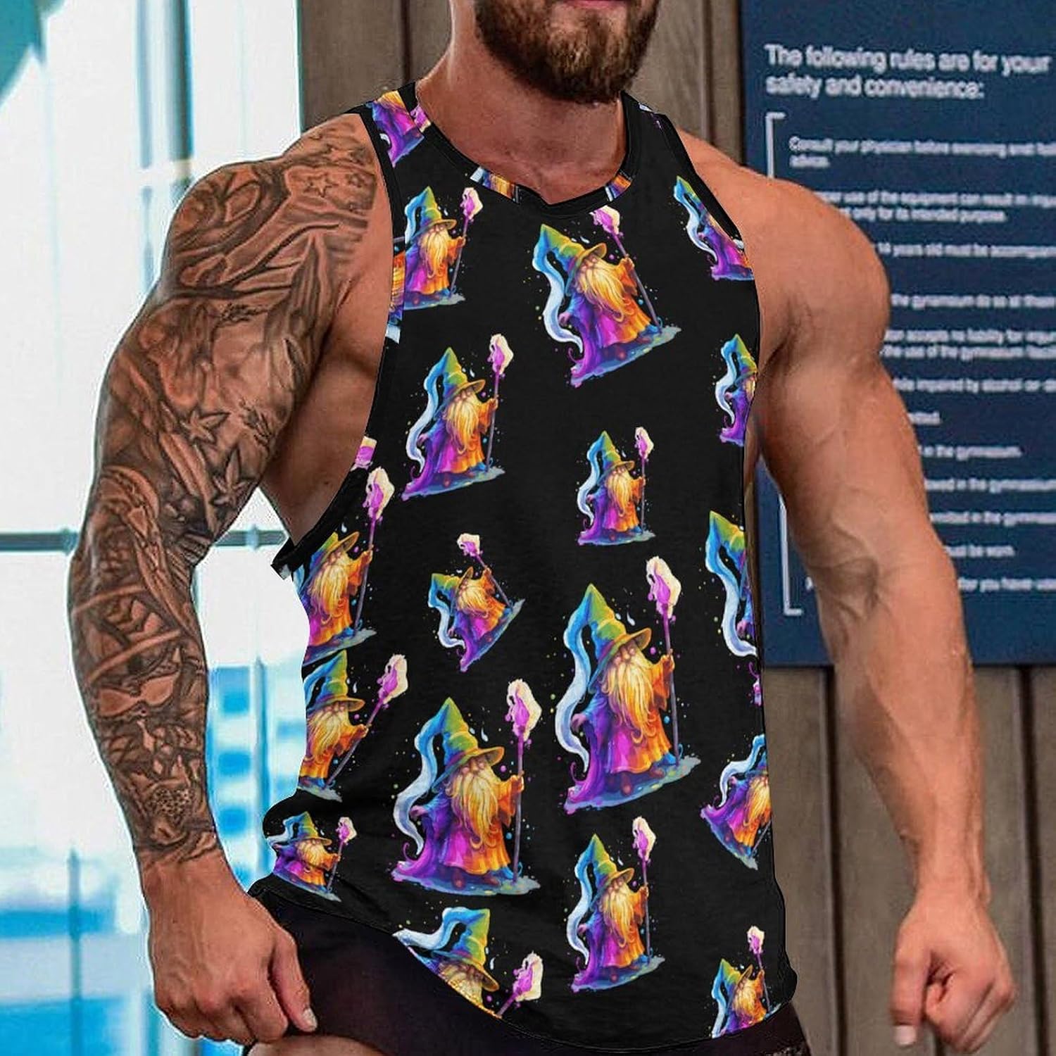 Colorful Wizard Men's Tank Tops Sleeveless Muscle Shirts for Men Lightweight Vest Crew Neck T-Shirts