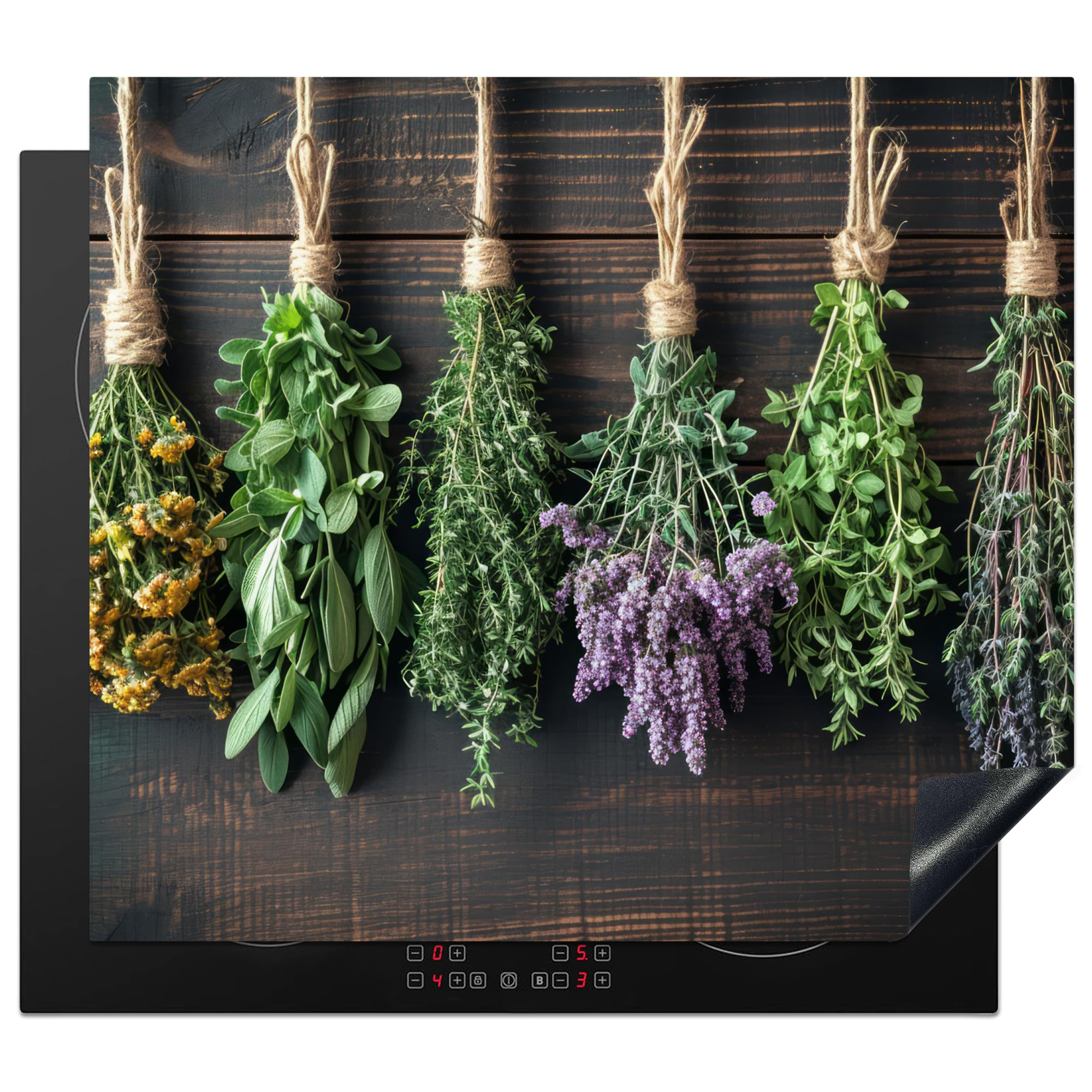 KitchenYeah© Herdabdeckplatte Einteilig Küche Ceranfeld Abdeckplatte Cerankochfeld Abdeckung Induktionskochfeld Schutzmatte Pflanzen - Holz - Blumen - Trocknen - 57x51 cm