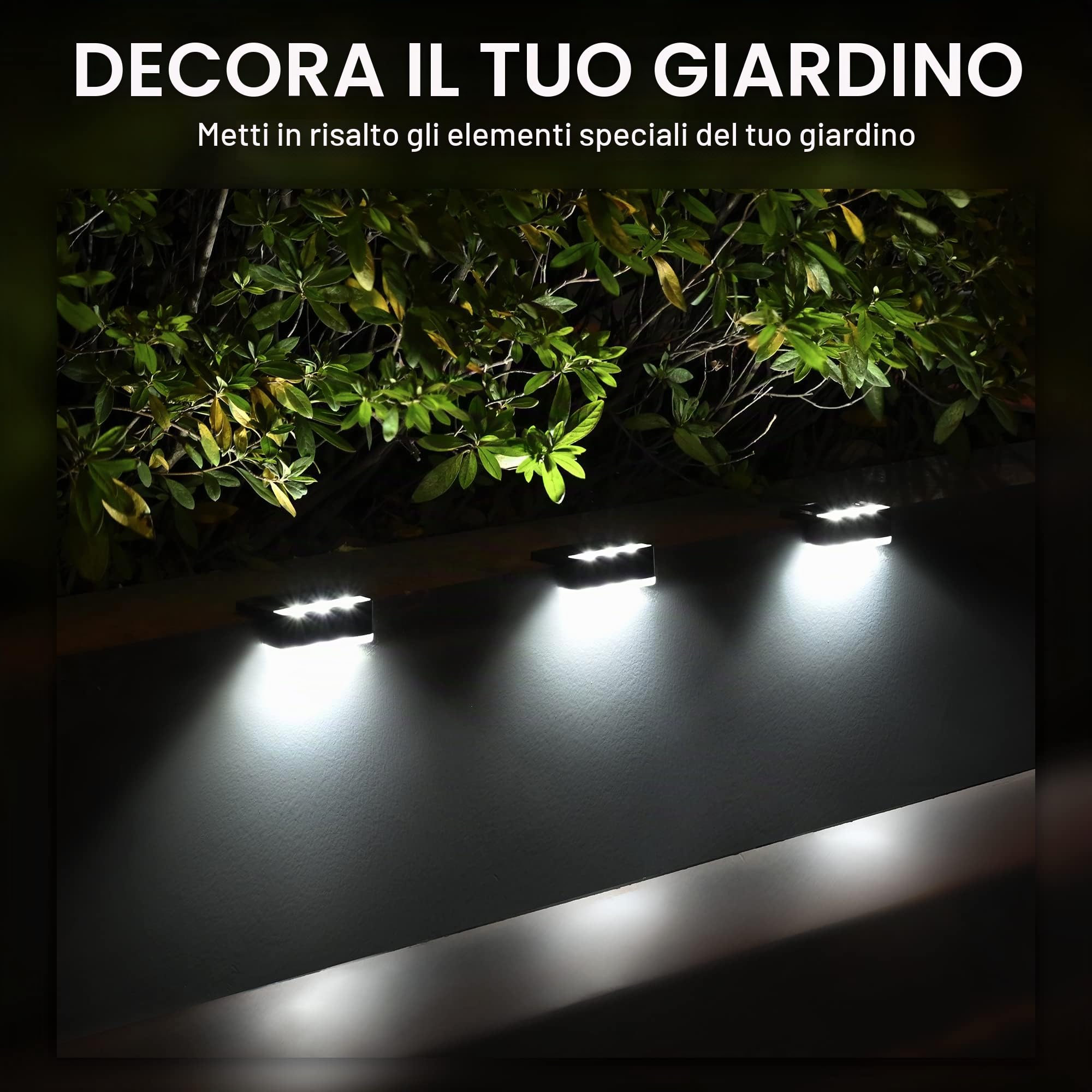 Solpex Lampade solari per esterni, 16 pezzi, luce bianca per scale, luci solari impermeabili, illuminazione a LED per scale esterne, gradini, recinzione, giardino, cortile, decorazione (nero)