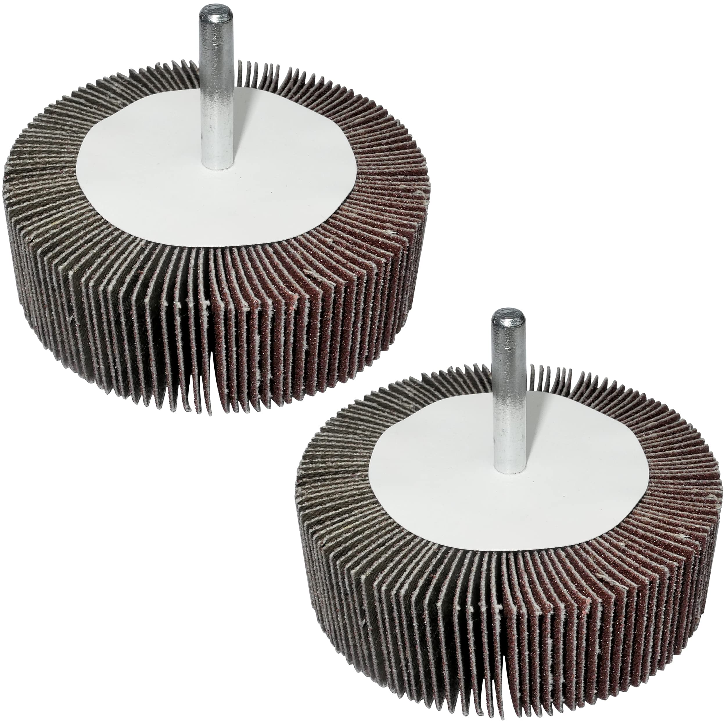 AERZETIX - C49596 - Juego de 2 ruedas con papel de lija abrasivo granulometría 120 diámetro de rueda 80mm Ø vástago 6mm - rueda con lijas sobre vástago para atornillar - disco con papel para lijar