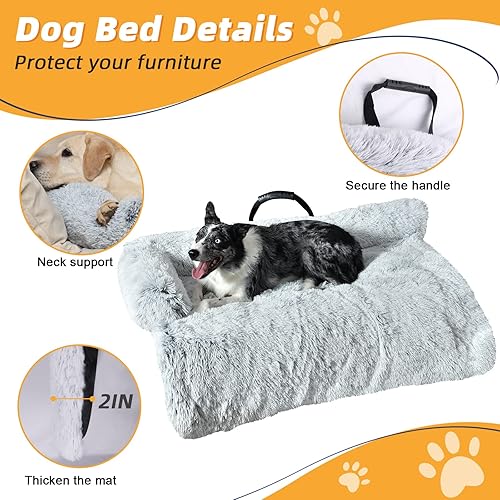 Miniatura 3 de YAEM Dog Couch Bed, Washable Dog Bed for Couch with Waterproof Bottom and Non-Skid Grip, Thickened Cushion Dog Beds for Furniture, Fluffy Faux Fur