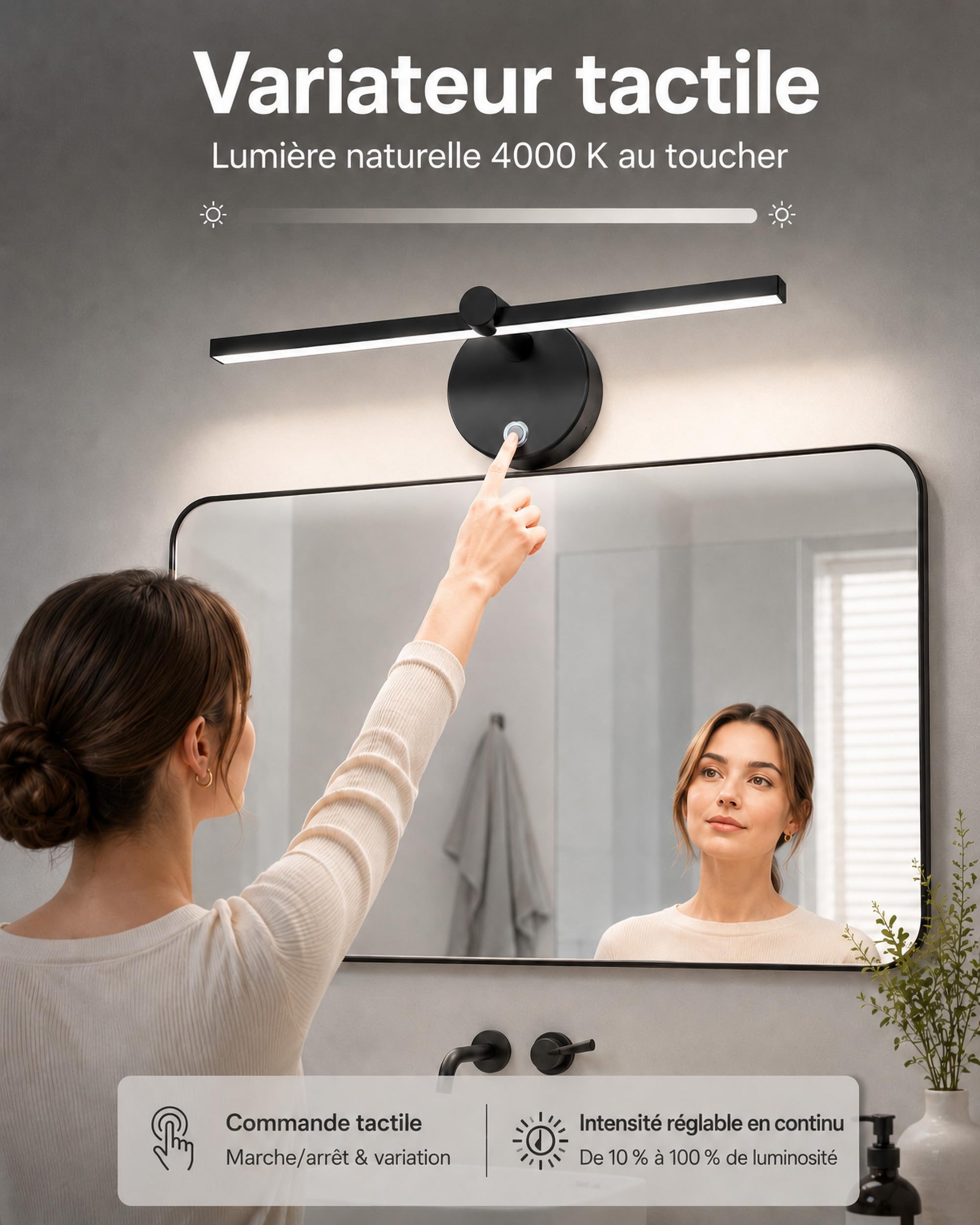 LANMOU Lampe Miroir Salle de Bain avec Interrupteur Tactile, 41cm