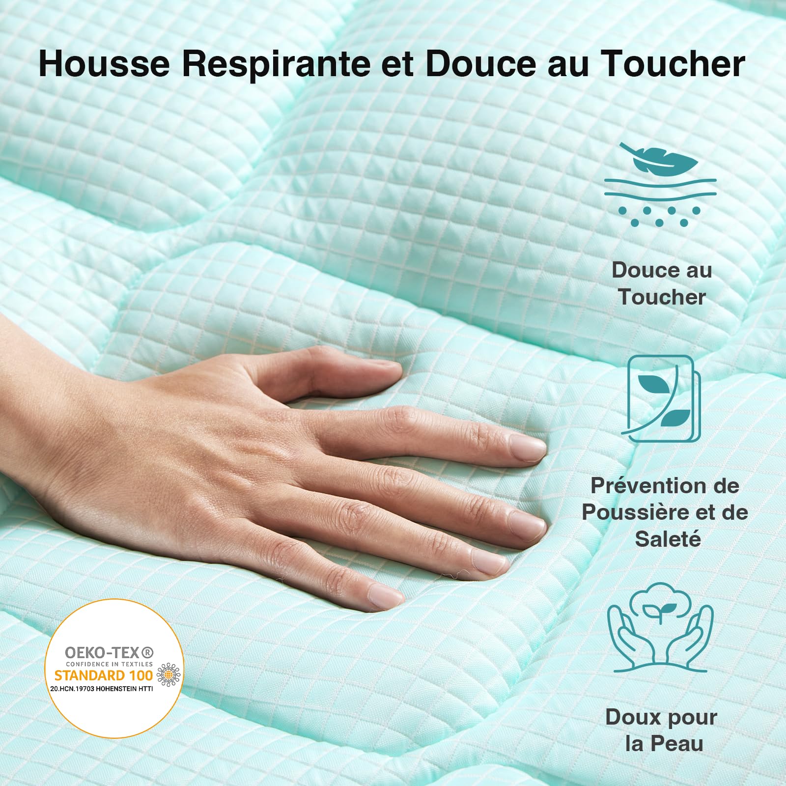 Novilla Surmatelas Cooling 160x200cm, Tissu Doux pour la Peau avec Facteur de Refroidissement, Air-Layer à Trois Couches Respirant, 3cm Rembourrage en Fibres, Bord Élastique 30 cm, Lavable