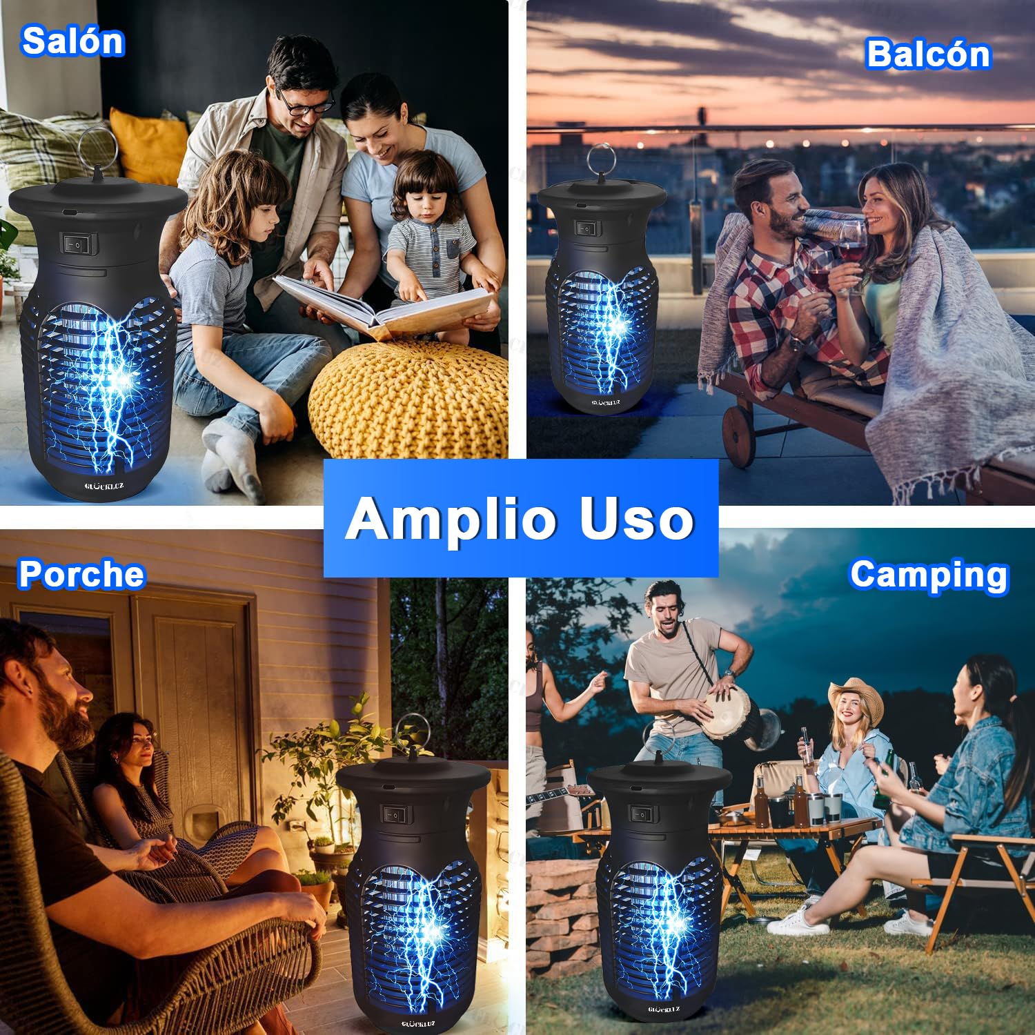 Glückluz Lampada Antizanzare – 20 W Ammazza Zanzare Elettrico & Acchiappamosche, con Luce LED 365–395 nm, Lampada Antizanzare per Interni, Esterni, Giardino, Terrazzo