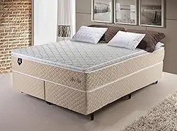 Conjunto Cama Box King Size Alford 193x203x66 Bege c/Molas Ensacadas