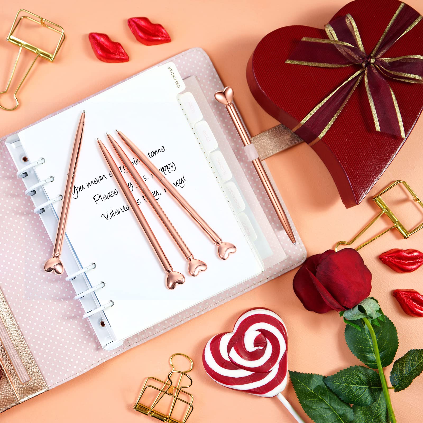 4 Stylos Bille En Forme De Cœur – Pointe 1.0 Mm Encre Noire – Rechargeables & Dorés – Idéal Cadeau Mariage, Bureau, École