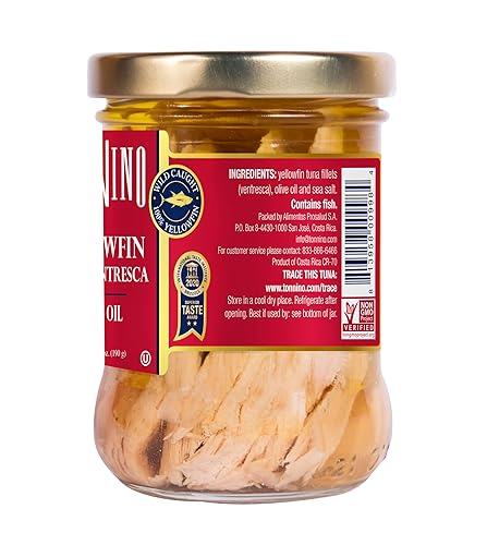 Vista 38 de Tonnino Filetes de atún bajos en calorías y sin gluten de aleta amarilla en aceite de oliva, 6.3 onzas, pimienta negra (paquete de 6)