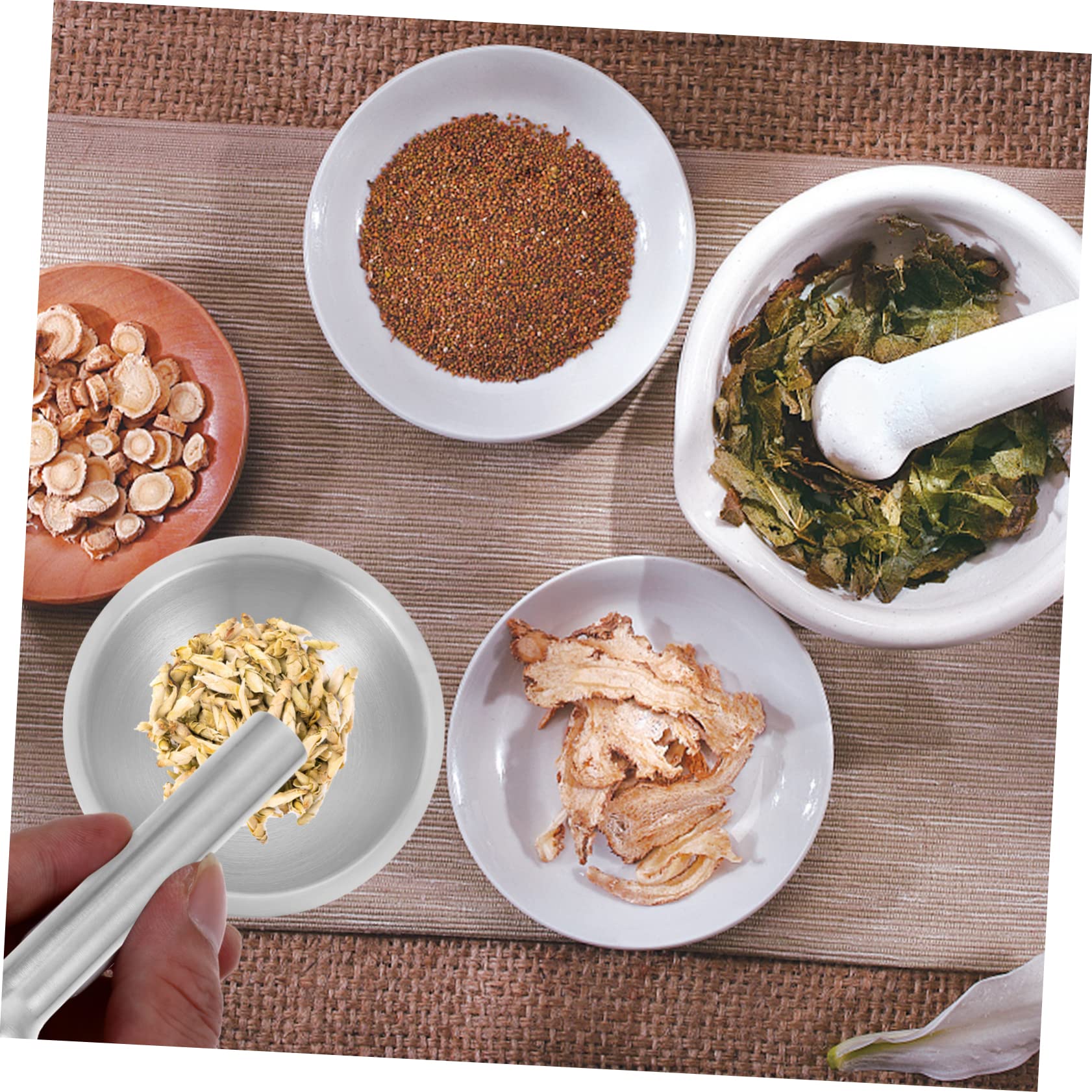 Edelstahl Knoblauchstampfer 1 Satz Silber zum Zerkleinern und Mahlen | Kaffee­bohnen und Pfeffer, Grinds Spice und Pills, Leichtes Haushaltsset