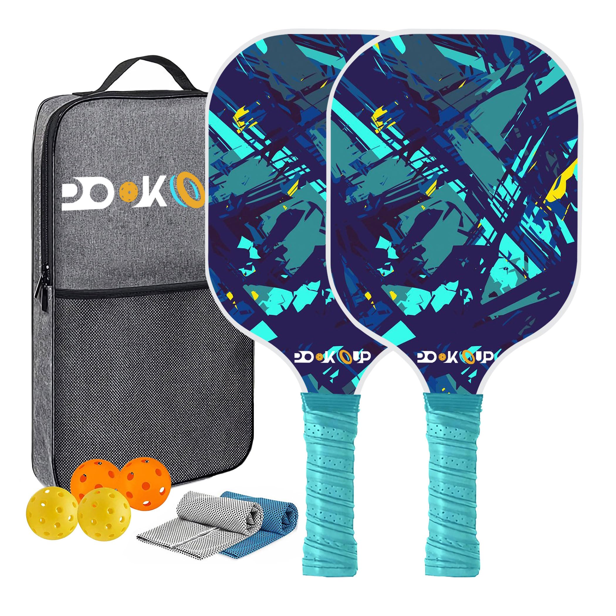 Premium Fiberglass Pickleball Set - Blue/Black, 2-Pack Paddles for Parent-Child, Teens, Men, Women - Includes Pickleball Balls