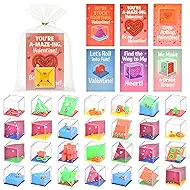 28 Pack Valentines Day Gifts for Kids Classroom - Mini 3D Maze Puzzle Cubes with Cards & Gift Bags, Non Candy School Exchange Party Favors, Brain Teaser Fidget Sensory Toys for Boys Girls Ages 3-12