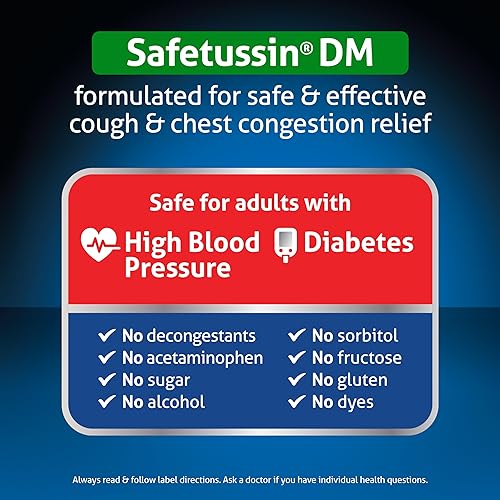 Miniatura 4 de Safetussin Tos DM + congestión de pecho, seguro para adultos con presión arterial alta y diabetes, 8 onzas