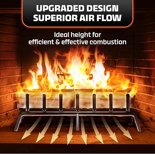 Miniatura 7 de Rejilla de chimenea de acero sólido de 24 pulgadas, rejilla de leña mejorada con pata adicional para un soporte resistente y un mejor flujo de aire,