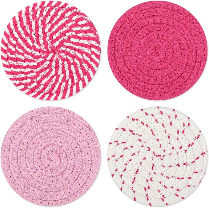 Amazon.com: Pink Woven Coasters, 4.13in/10.5cm Round Pink Coaster for ...