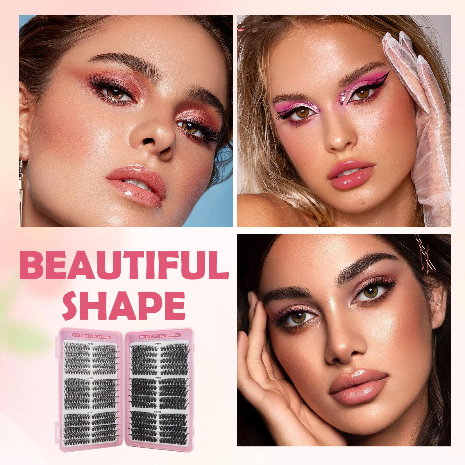 VEGCOO 570 Pezzi Ciglia Finte Ciuffetti Kit, 30-40-50-60-80-100D Curl Cluster Lashes, Extension Ciglia Eyelashes Naturali per Ragazze e Donne Principianti
