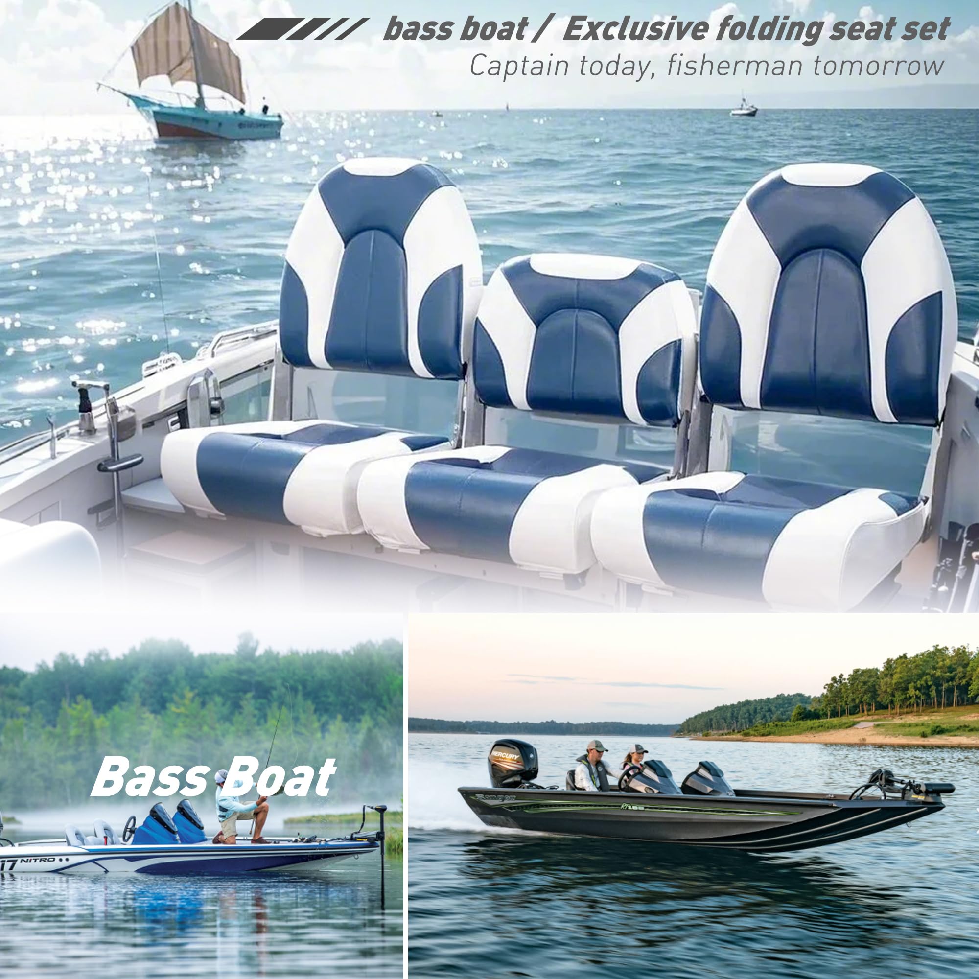 Overton’s Deluxe Jump Boat Seat – High-Impact Plastic Frame, UV-Protected Marine Vinyl, Storage Under Seat, with 8