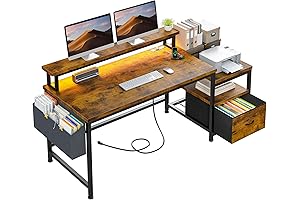 56.5" Computer Desk with File Drawers Cabinet, Home Office Desk with Shelves Monitor Stand