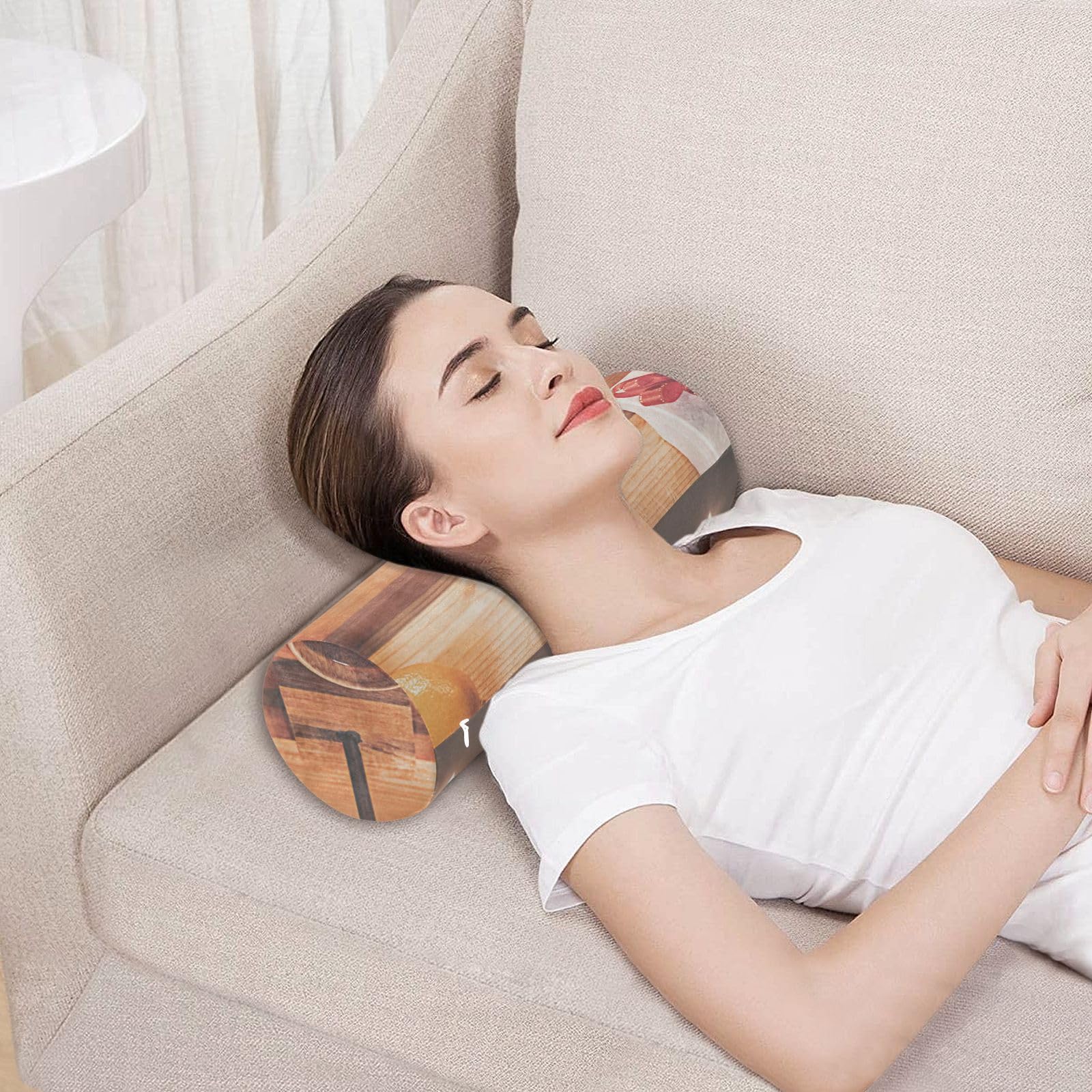 Blanc. Coussin Traversin Ergonomique Pour Canapé, Lit, Voiture LX-037