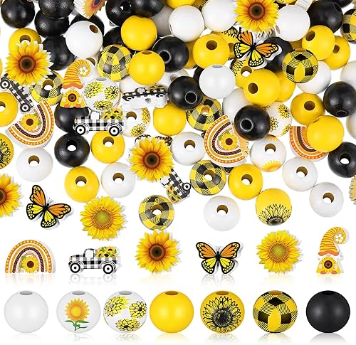 Miniatura 8 de 200 cuentas de madera artesanales para manualidades, impresión de hoja de flamenco, cuentas redondas de madera rosa, cuentas coloridas pulidas,