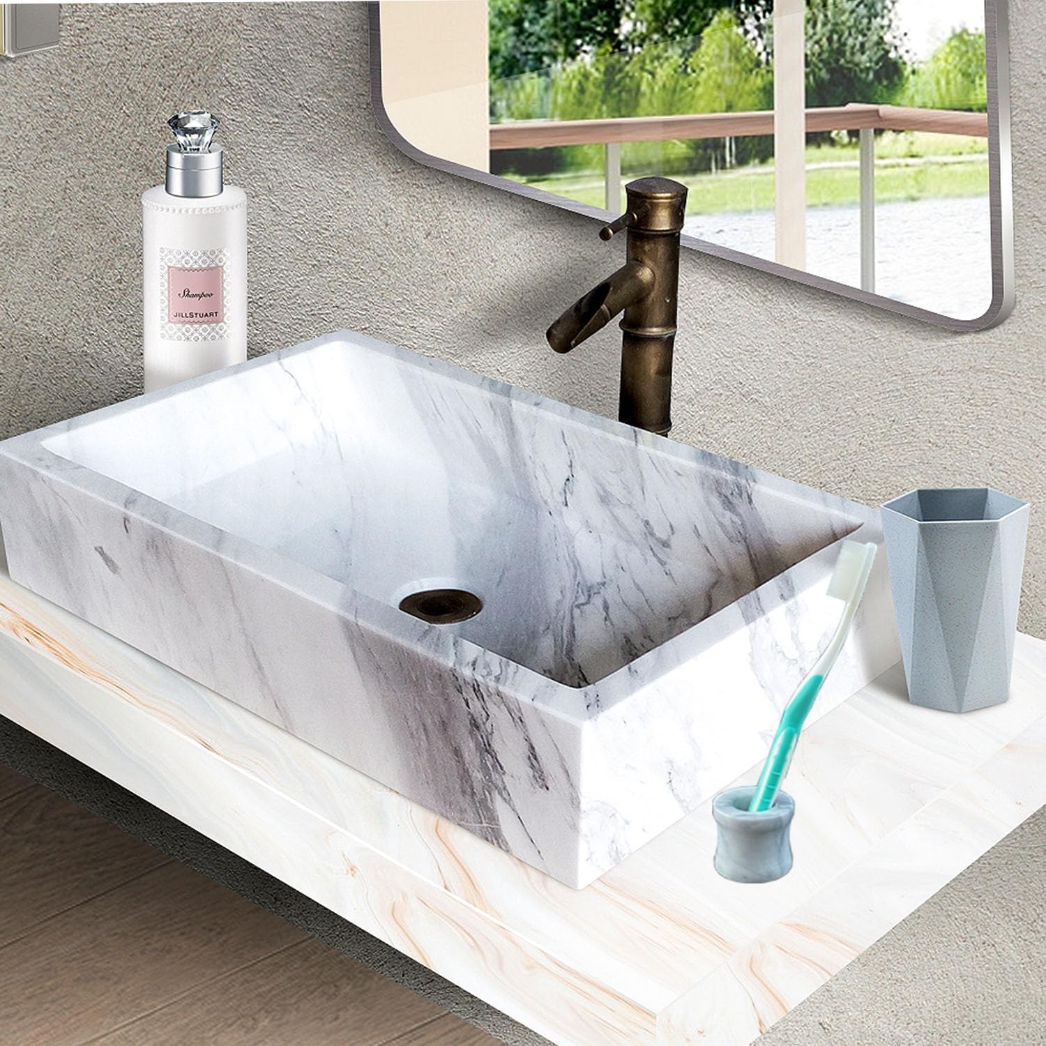 Natural Marble Toothbrush Stand, Mini Toothbrush Holder Stand for Bathroom Vanity Countertops, White, 2 PackNatural Marble - Image 5