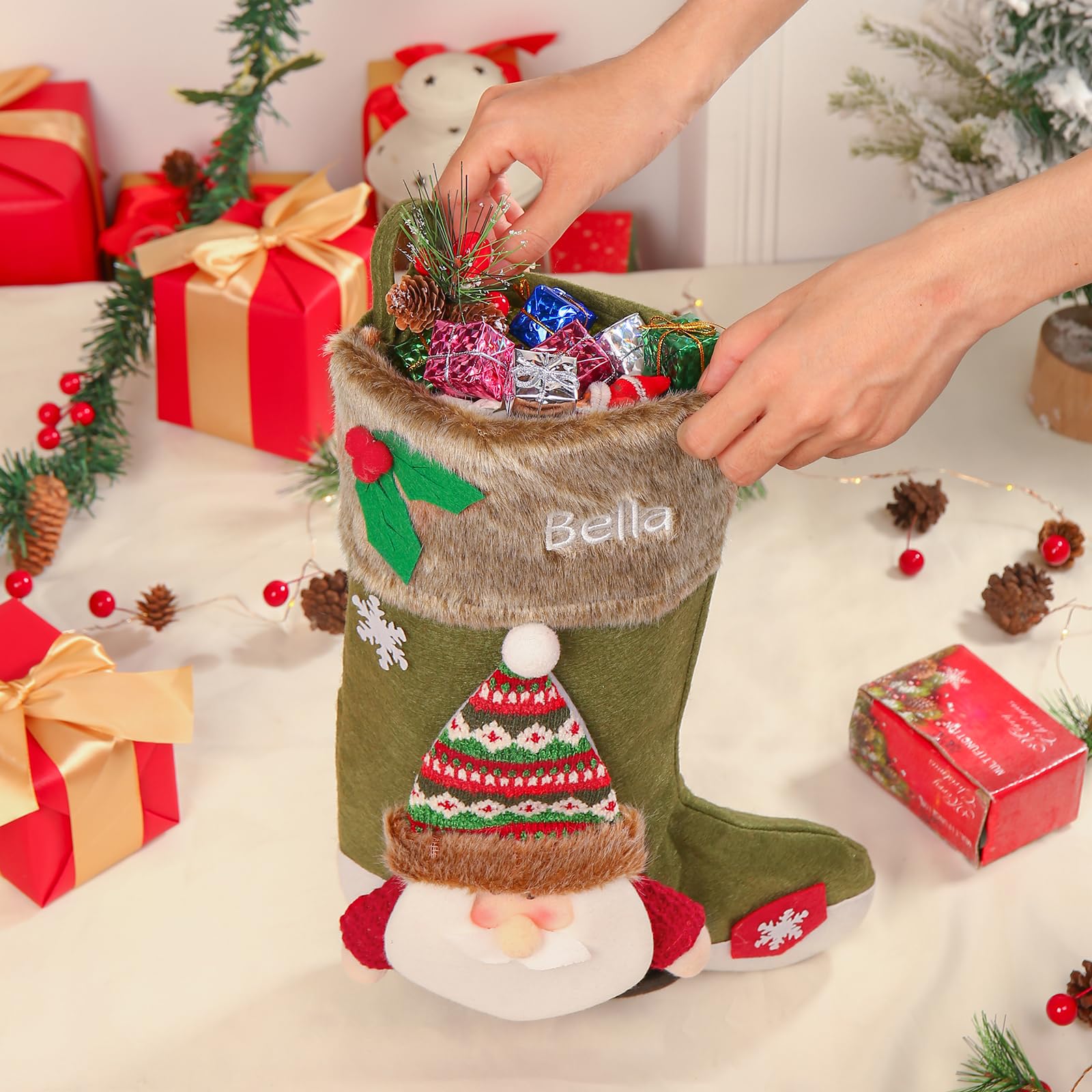 Gemszoo Personalisierte Weihnachtsstrümpfe, personalisierbar, mit Namen, Weihnachtsdekoration, großer Weihnachtsstrumpf, Geschenk, Strumpftasche (Stil 1 (3er-Pack)