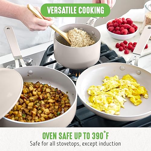 Miniatura 6 de GreenLife - Juego de 10 piezas de ollas y sartenes antiadherentes de cerámica, sartenes para saltear ligeras y saludables sin PFAS con tapas, aptas