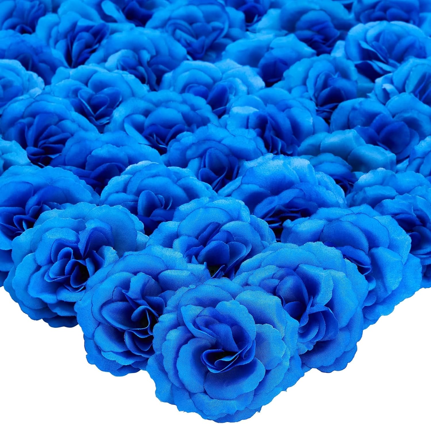 50 Pack Royal Blue Roses Artificial Flowers Bulk, 3 Inch Stemless Fake