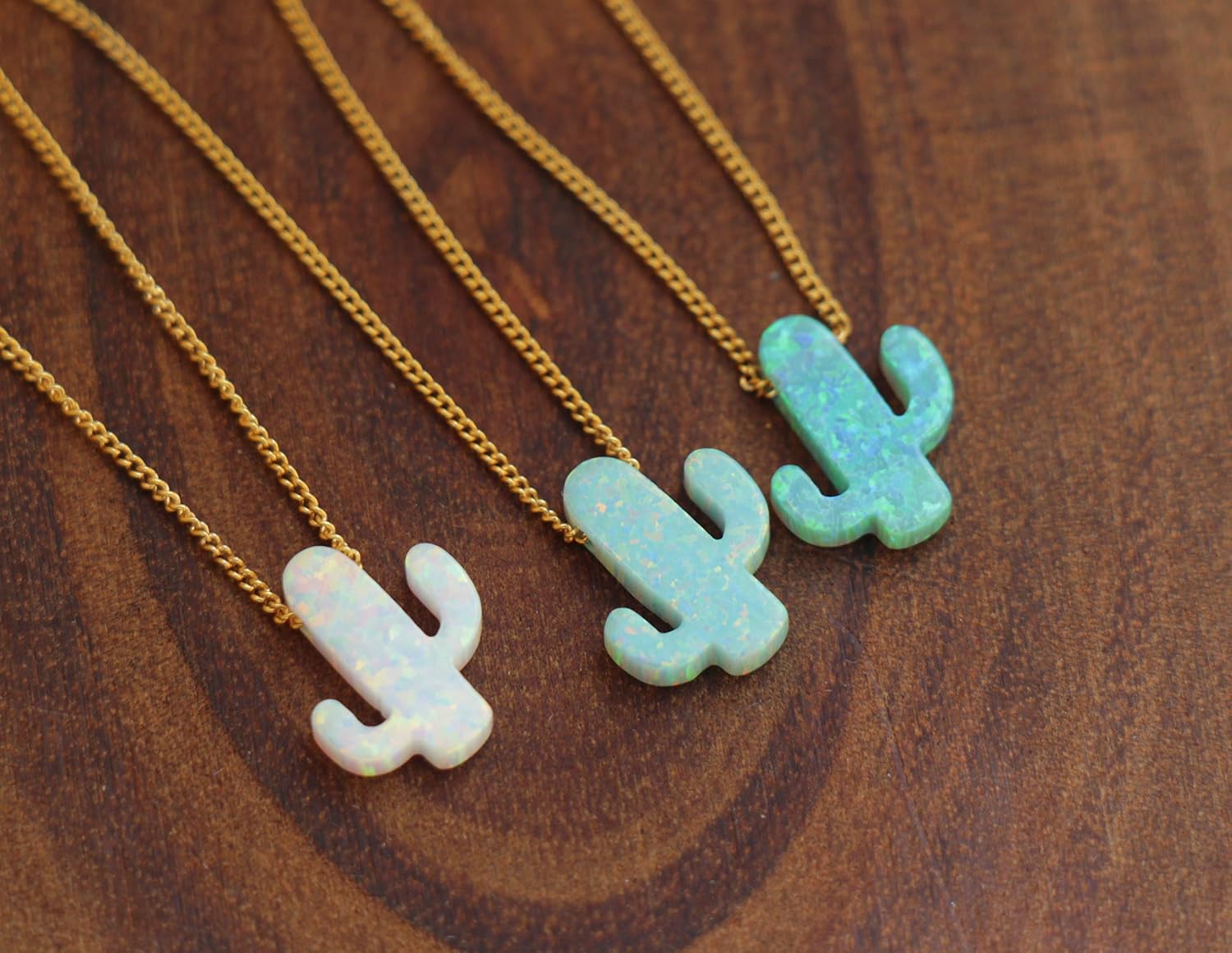 Cactus Opal Necklace White or Aqua Green Cactus Pendant Jewelry Gift for Plant Lover Women Desert Theme October Birthstone, Silver Gold Chain, Minimalist Women Necklace, Opal Stone Charm