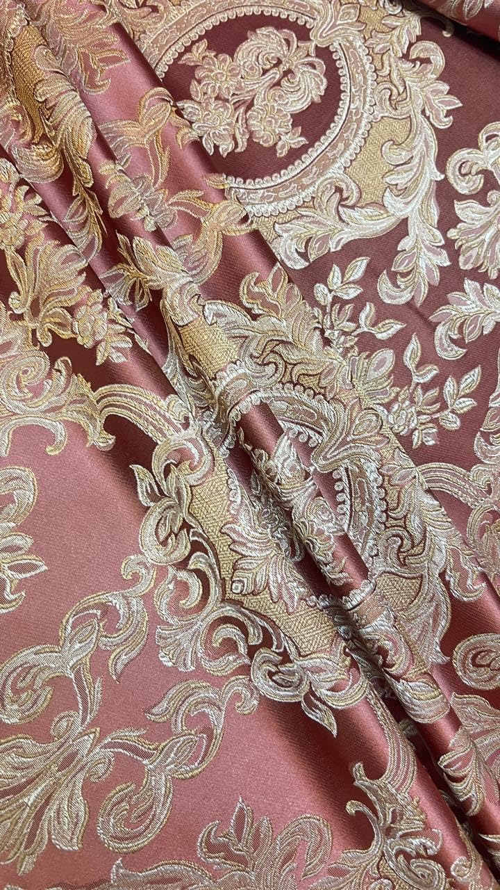 Luxurious Woven Jacquard Damask Heavy Furnishing Fabric for Upholstery, Sofa, Chair, Cushion Covers, Head Board - Width 54 inches - Fabric by The Yard (Maroon)