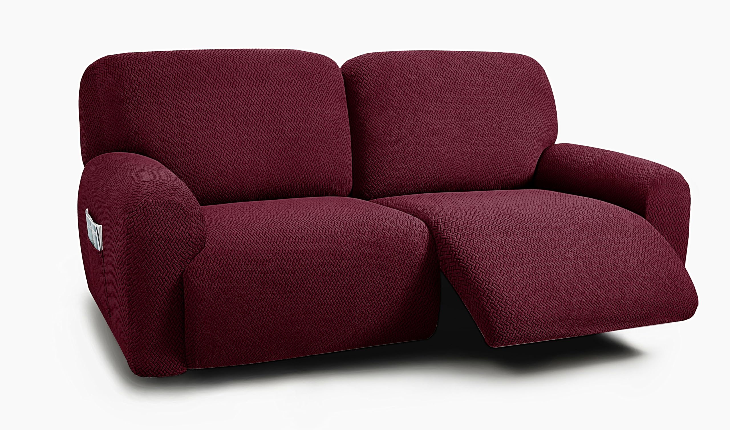 ULTICOR Extra Wide Reclining Sofa Covers 75"-100" 6-Piece Thick Soft Washable Red Burgundy