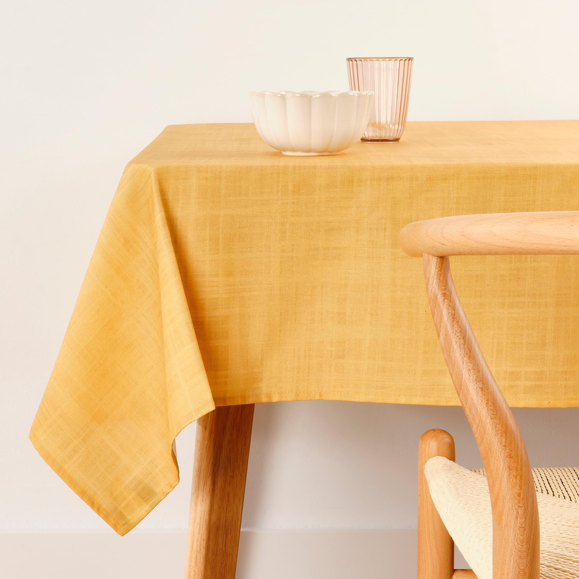 BELUM | Stain Resistant Tablecloth Size 250 x 140 cm - Extra Soft Touch Tablecloth Mustard Colour - Tablecloth 100% Made in Spain Fabric 100% Organic Cotton - Plain Model Tablecloth