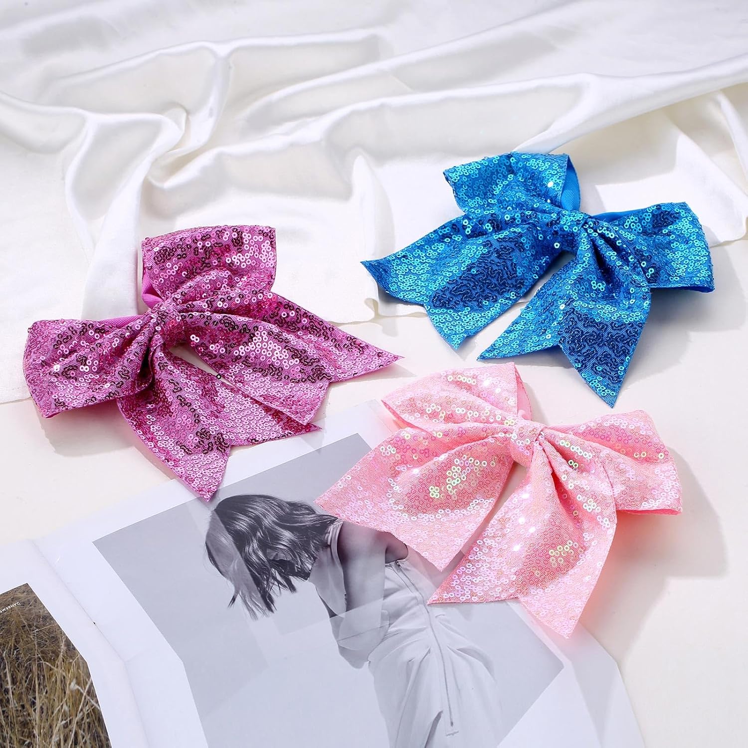 Large Glitter Cheer Bows Clips, Jumbo Big 7 Inch Cheerleading Sequin Hair Bow Hair Accessories for Teens Girls Football Sports Cheerleader Outfit Uniform (Black) - Image 9