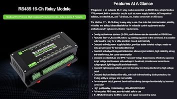 Modbus RTU 16-Ch Relay Module, RS485 Interface, with Multiple Isolation Protection Circuits, Industrial-Grade, Rail-Mount Case (Modbus RTU Relay 16CH)