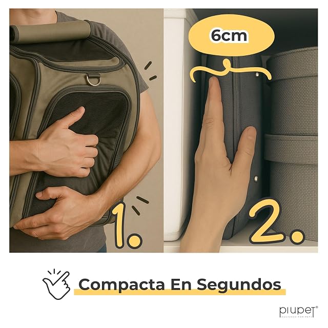 Foto 6 de 6 de PiuPet Transportín Gato y Perro 10kg - Bolsa Viaje Plegable 50x26x28.5cm