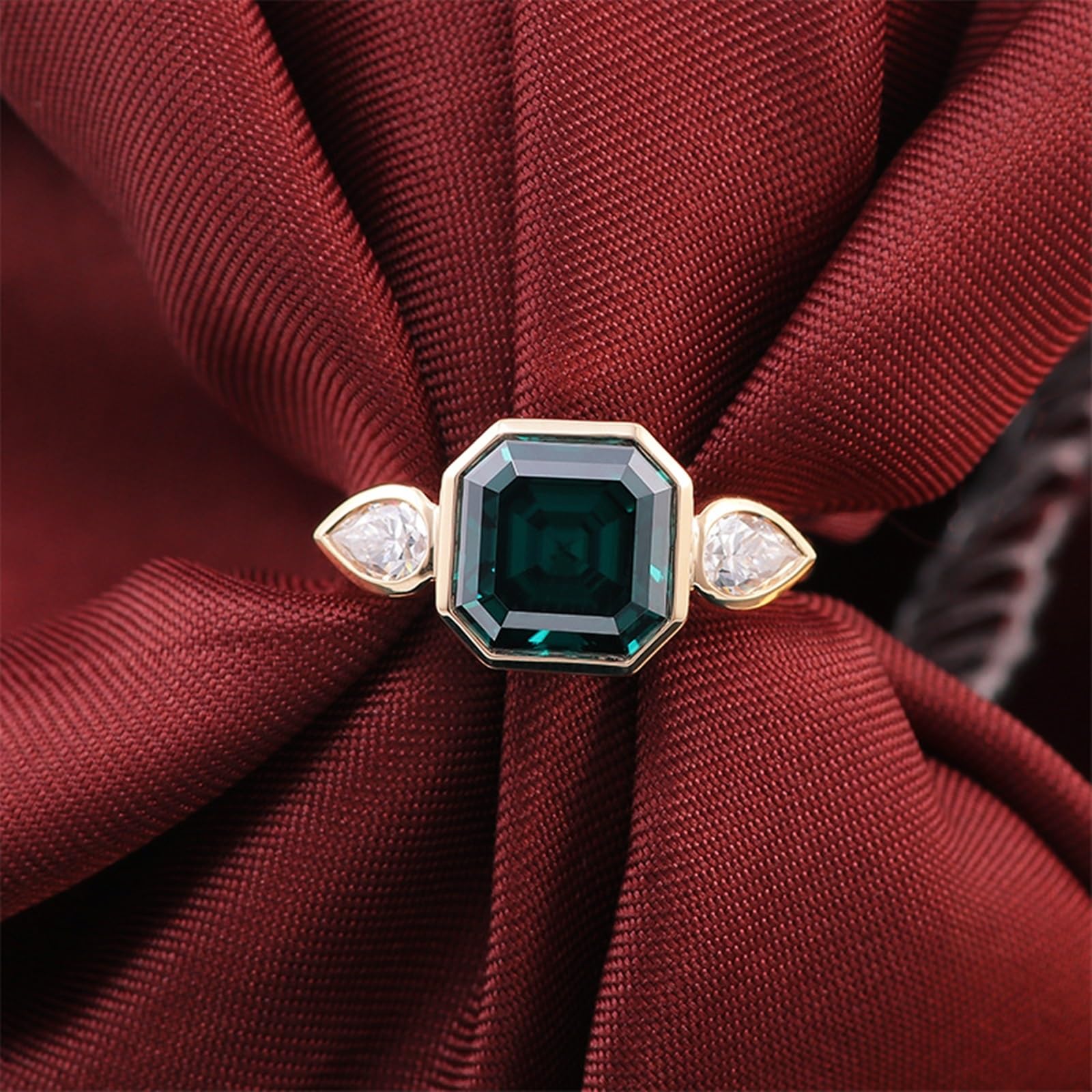 Epinki Fantazyjny pierścionek 9-karatowy/14 karatów/18 karatów złoty pierścionek dla kobiet 1/2/3ct Moissanite Zielony Geometryczny Kamień Pierścień