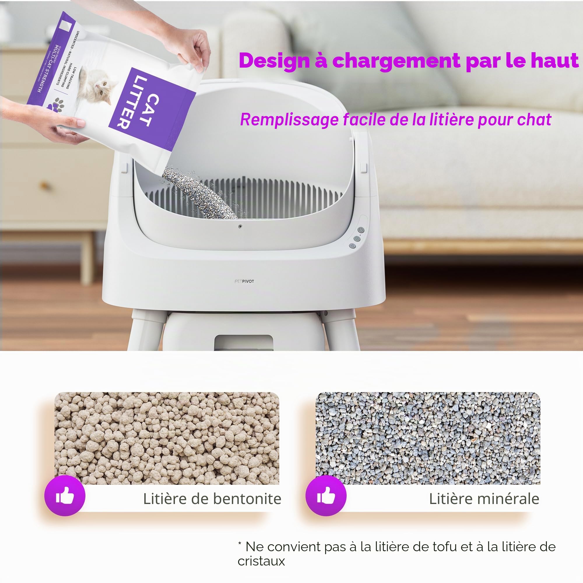 PetPivot Litière autonettoyante pour Chat avec Design Ouvert, Modes automatiques et manuels, Nettoyage instantané et Pelle Facile, idéale pour Les Grands Chats, Convient pour Les foyers de Plusieurs